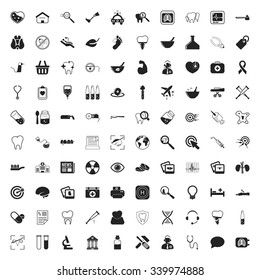 medicine 100 black simple icons set for web 