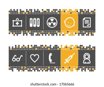 Medicine 2 web icons on grey and orange dots bar. Vector file has layers, all icons in two versions are included.