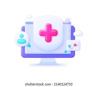 Medicine 3d. Health care concept. Health insurance concept. Web banner. Online shop. Vector illustration