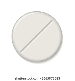 Medicamento en tabletas 3D. Píldora médica realista blanca. Icono de Vector aislado sobre fondo blanco. Plantilla de diseño para gráficos, Anuncios. Píldora de cilindro de vista superior