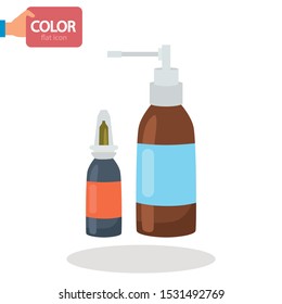 Medicine aerosol for nose and throatcolor vector icon. Flat design