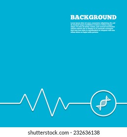 Medicine background. DNA sign icon. Deoxyribonucleic acid symbol. Blue poster with white sign and cardiogram. Vector