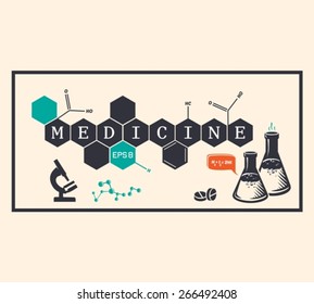 Medicine background, medicine inscription. Vector illustration
