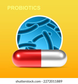 Medicine background. Science background. Probiotic background. Microbiome elements with medical pill. Human health background. EPS10 vector