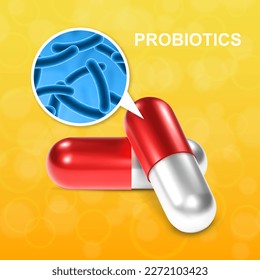 Medicine background. Science background. Probiotic background. Microbiome elements with medical pills. Human health background. EPS10 vector