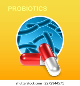 Medicine background. Science background. Probiotic background. Microbiome elements with medical pills. Human health background. EPS10 vector