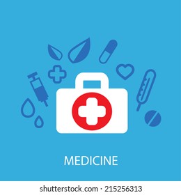 Medicine background.l,health,healthcare,thermometer,pills vector illustration