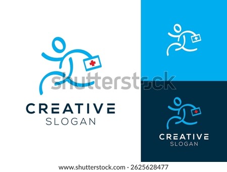 Medicine bag runner logo. Abstract person running with medicine bag logo design.
