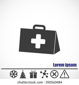 Medicine Bag vector icon.Bonus icons: snowflake, Christmas tree, gift, molecule, delete icon and Hazard warning attention sign.