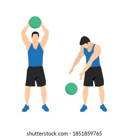 Medicine ball. Alternating side slams exercise. Flat vector illustration isolated on white background. workout character set