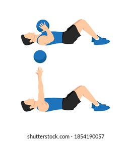 Medicine ball floor press. Laying chest passes exercise. Flat vector illustration isolated on white background. Chest exercise