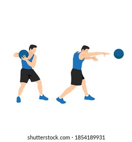 Medicine ball punch exercise, Flat vector illustration isolated on white background. Chest exercise