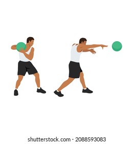 Medicine ball punch exercise, Flat vector illustration isolated on white background. Chest exercise