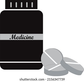 medicine battle and tablets vector, with white background