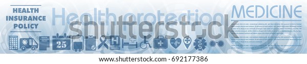 Medicine big banner, health\
protection, icons, health insurance promotion policy\
background.