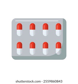 Medicine blister pack flat icon vector illustration, blister drug pack clip art, medicine capsules clipart, isolated on white background
