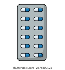 Medicine blister pack flat icon vector illustration, blister pack of pills, blister drug pack clip art, medicine capsules clipart, capsules and pills blisters, isolated on white background