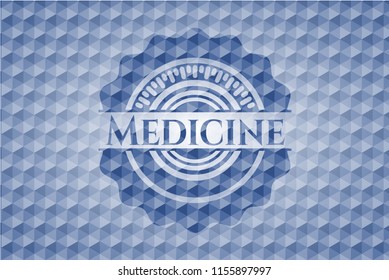 Medicine blue emblem or badge with abstract geometric pattern background.