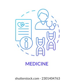 Icono de concepto de gradiente azul de medicina. Determinar los riesgos para la salud. Diagnóstico de la enfermedad. Genogramas uso idea abstracta ilustración de línea delgada. Dibujo de contorno aislado. Se usa una fuente Myriad Pro-Bold