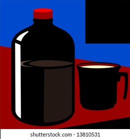 medicine bottle and medicine 	