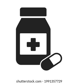 medicine bottle and capsule icon flat style