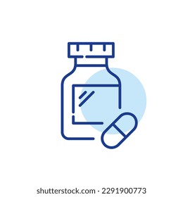 Medicine bottle and capsule pill. Healthcare and pharmacy. Pixel perfect, editable stroke line icon
