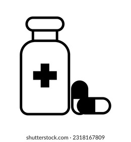 medicine bottle with capsules icon vector