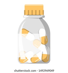 Medicine bottle, container for pill and vitamin vector isolated. Pharmacy and chemistry. Dose of painkiller. Tablet package.