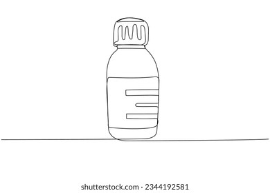 Medicine bottle, cough syrup, constipation syrup, herbal tincture, medicine one line art. Continuous line drawing of treatment, medication, pharmaceutical, medical, pharmacy medicine, therapy, allergy