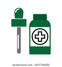 botella de medicina con el vector del icono del cuentagotas