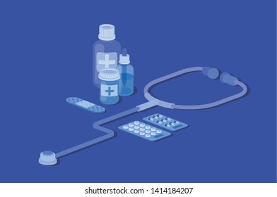 medicine bottle drugs with set icons