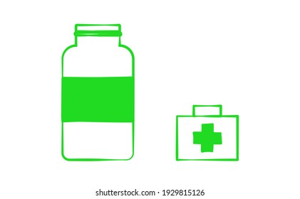 Medicine bottle and first aid flat design icon. Vector illustration.