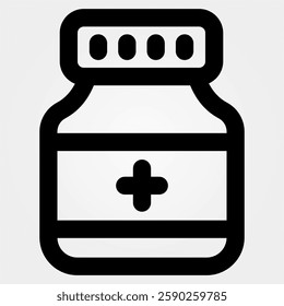 medicine bottle, health icon and hospital icon