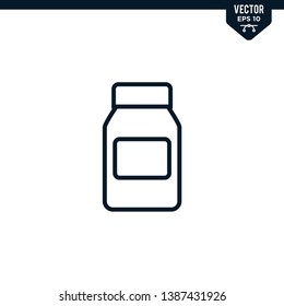 Medicine bottle icon collection in outlined or line art style, editable stroke vector
