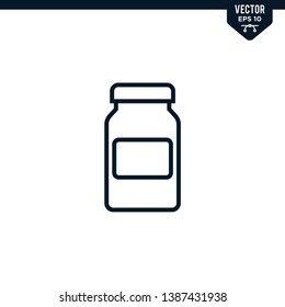 Medicine bottle icon collection in outlined or line art style, editable stroke vector