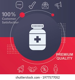 Medicine bottle icon. Customize your design with a navy and red colored background template