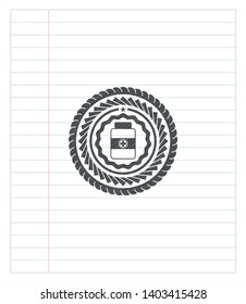 medicine bottle icon emblem with pencil effect. Vector Illustration. Detailed.