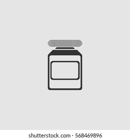 Medicine bottle icon flat. Black pictogram on grey background. Vector illustration symbol