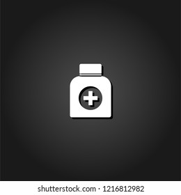 Medicine bottle icon flat. Simple White pictogram on black background with shadow. Vector illustration symbol