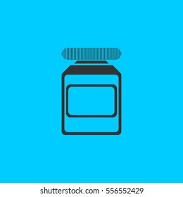 Medicine bottle icon flat. Simple vector black pictogram on blue background