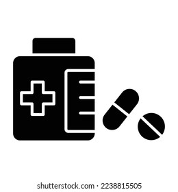 Medicine bottle icon illustration. Glyph icon style. icon related to healthcare and medical. Simple vector design editable