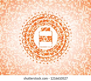 medicine bottle icon inside abstract orange mosaic emblem with background