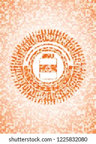 medicine bottle icon inside abstract orange mosaic emblem