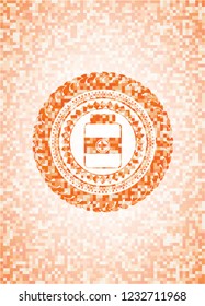 medicine bottle icon inside abstract emblem, orange mosaic background