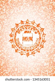 medicine bottle icon inside abstract emblem, orange mosaic background