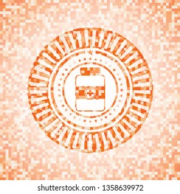 medicine bottle icon inside abstract orange mosaic emblem with background