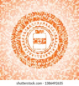 medicine bottle icon inside abstract orange mosaic emblem with background
