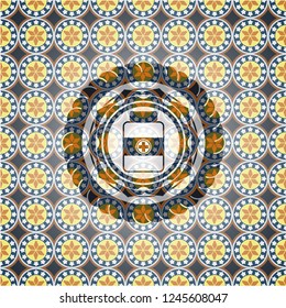 medicine bottle icon inside arabesque emblem. arabic decoration.