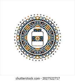 medicine bottle icon inside arabesque style badge. arabic decoration. 