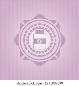 medicine bottle icon inside badge with pink background